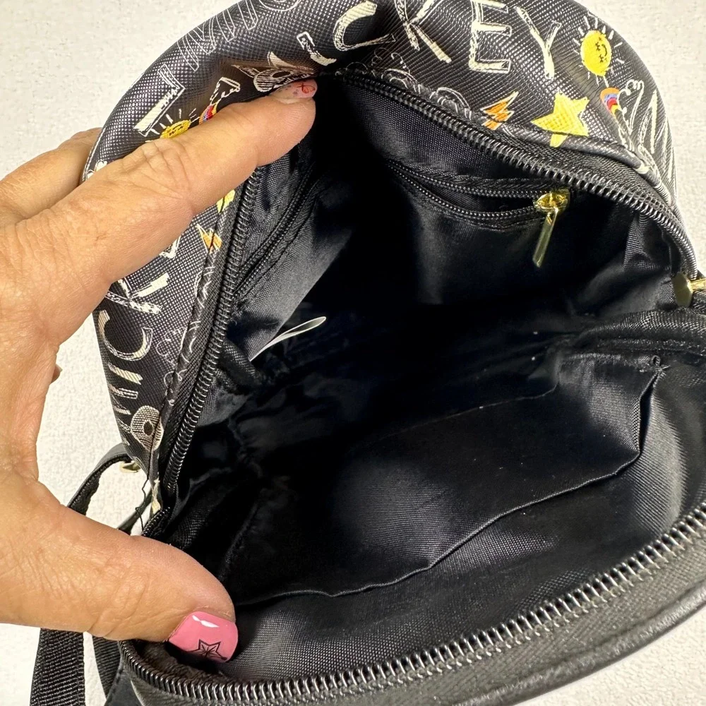 Disney Mickey Mouse Love OMG All Over Print Mini Backpack Black‎ Gold Tone